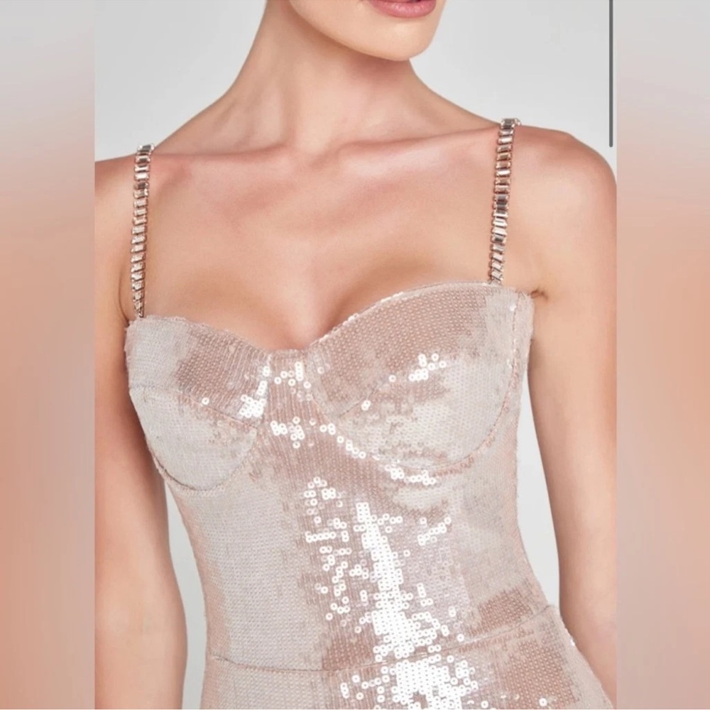 Nadine Merabi Lucinda Champaign Sequin Jumpsuit size 6 cocktail Party Prom - Picture 3 of 12
